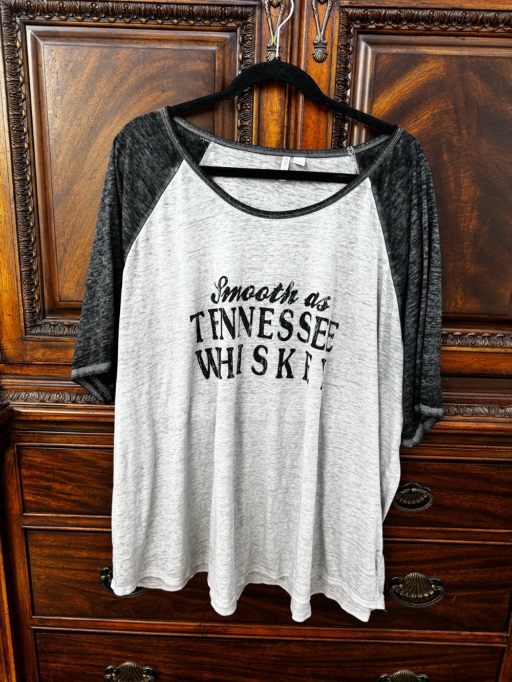Cato Two-Tone Gray & Charcoal Raglan Tee - "Smooth as Tennessee Whiskey"